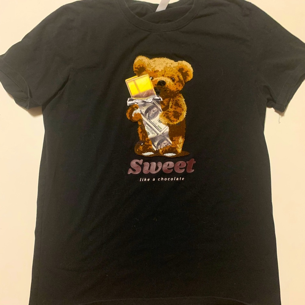 Sweet like chocolate flocked teddy bear t shirt.